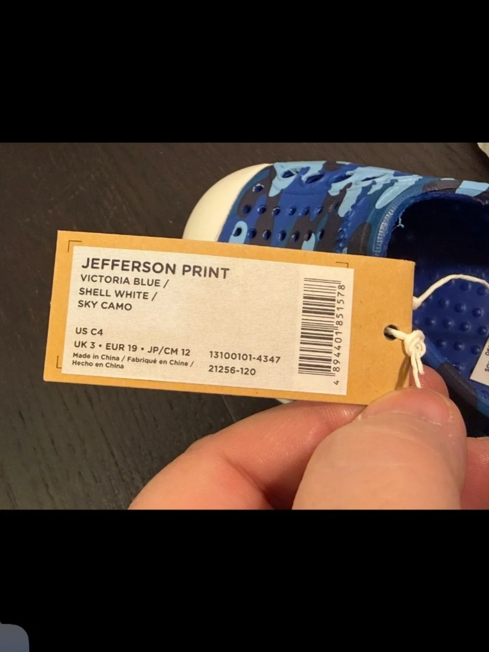 Native Jefferson Print Shoes Sky Camo/Blue/White Little Kid/Toddler US C4/EU 19